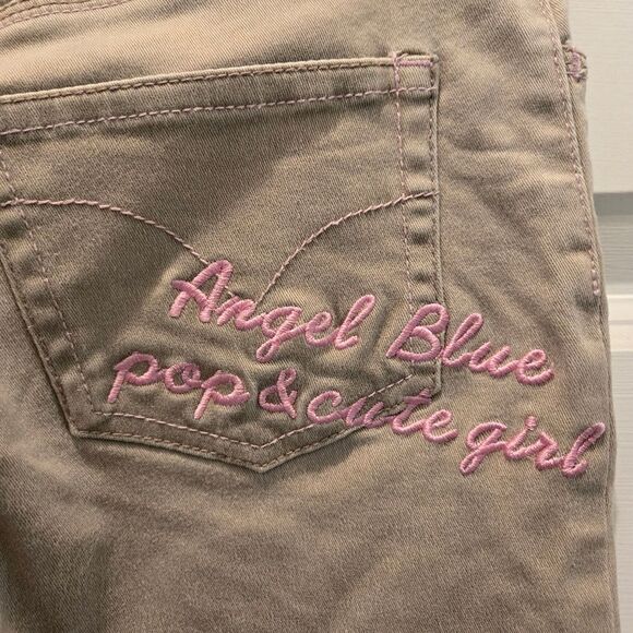 Vintage Y2K Angel Blue Capris 25 Pants Japanese Embroidered Patch Harajuku Flare - Picture 11 of 15